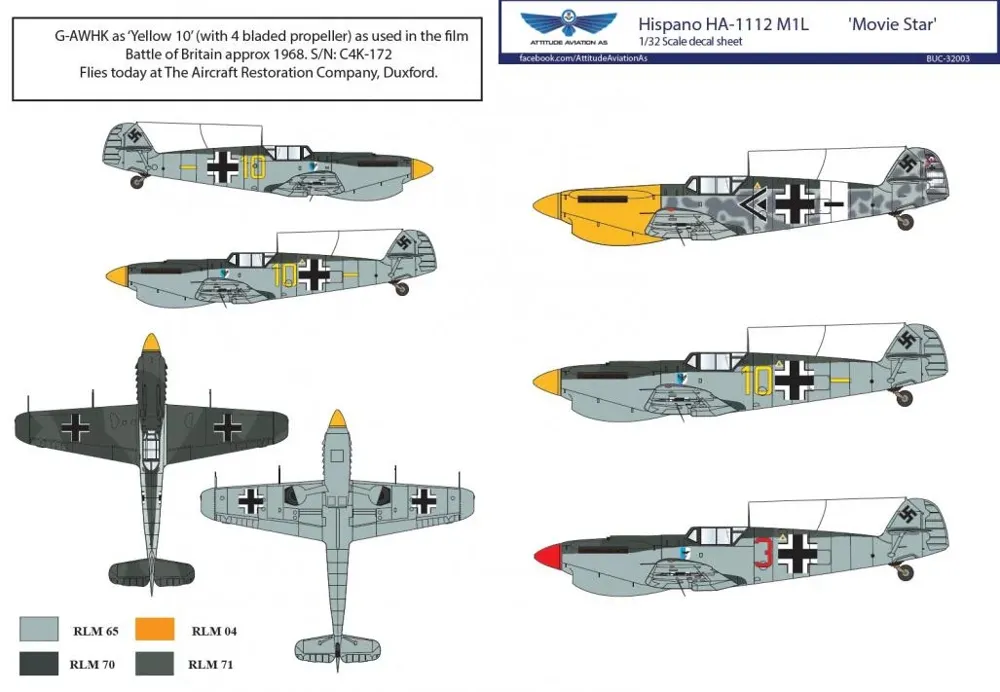 Sada obtisků a resinových dílů S.B.S. Model BUC-32003 Hispano HA-1112 M1L v měřítku 1/32