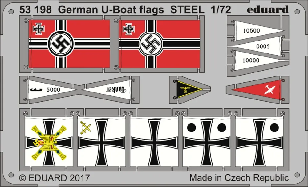 Fotoleptaný ocelový plát Eduard 53198 German U-boat flags STEEL v měřítku 1/72