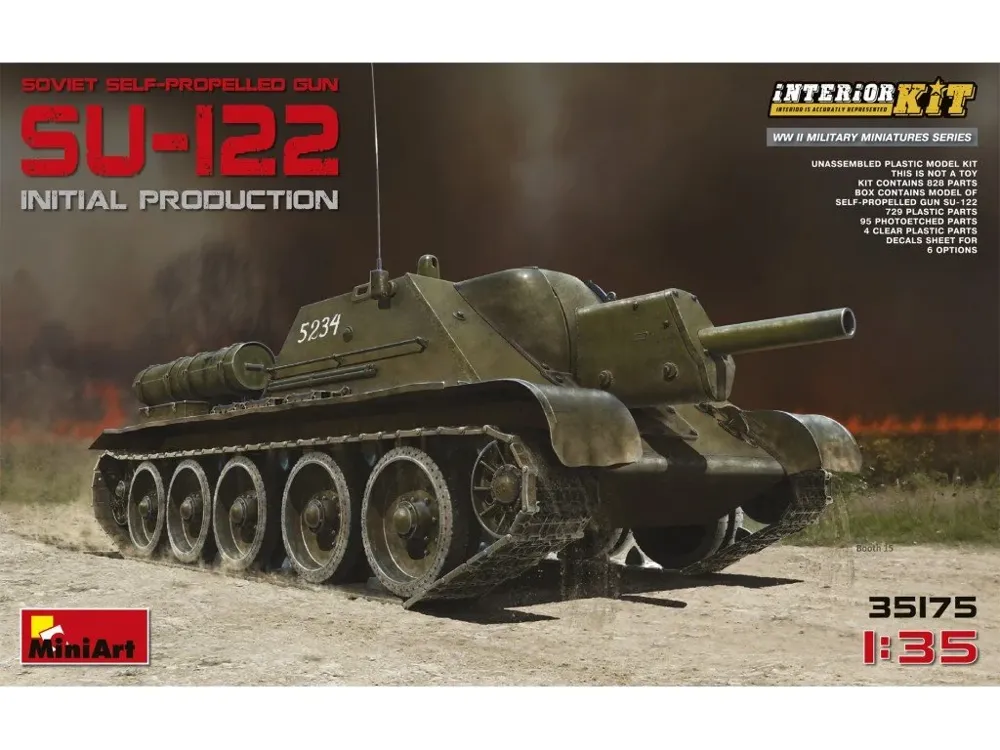 Krabice stavebnice MiniArt 35175 SU-122 (Initial Production) v měřítku 1/35 s plným interiérem
