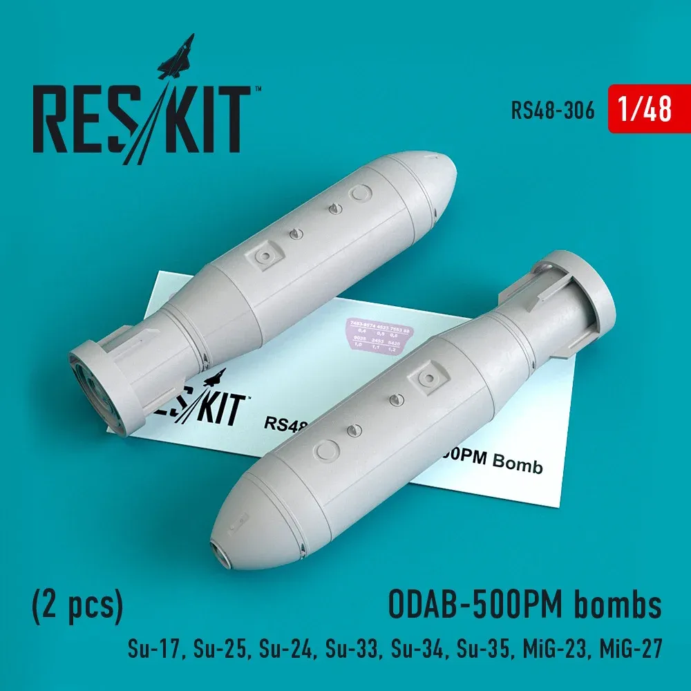 Sada leteckých pum Reskit RS48-0306 ODAB-500PM v měřítku 1/48, 2 díly