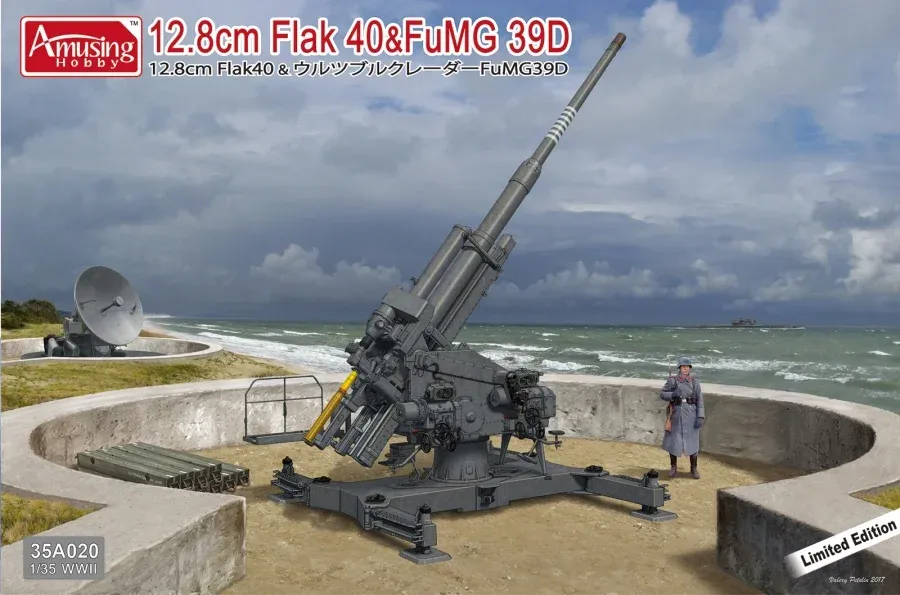 Krabice stavebnice Amusing Hobby AH35A020 12,8cm Flak 40 s radiolokátorem FuMG 39D v měřítku 1/35