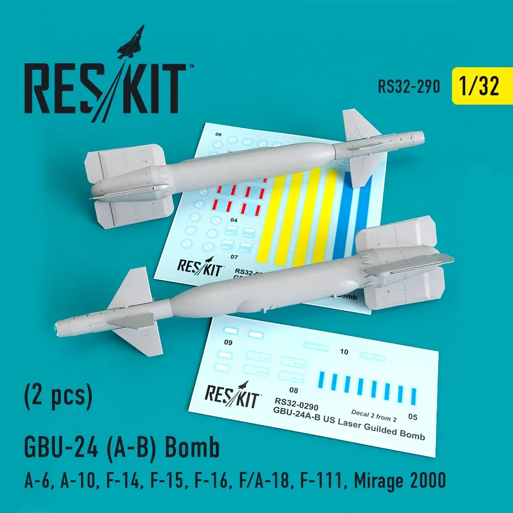 3D tištěné pumy GBU-24 (A-B) Reskit RS32-0290 v měřítku 1:32, 2 kusy