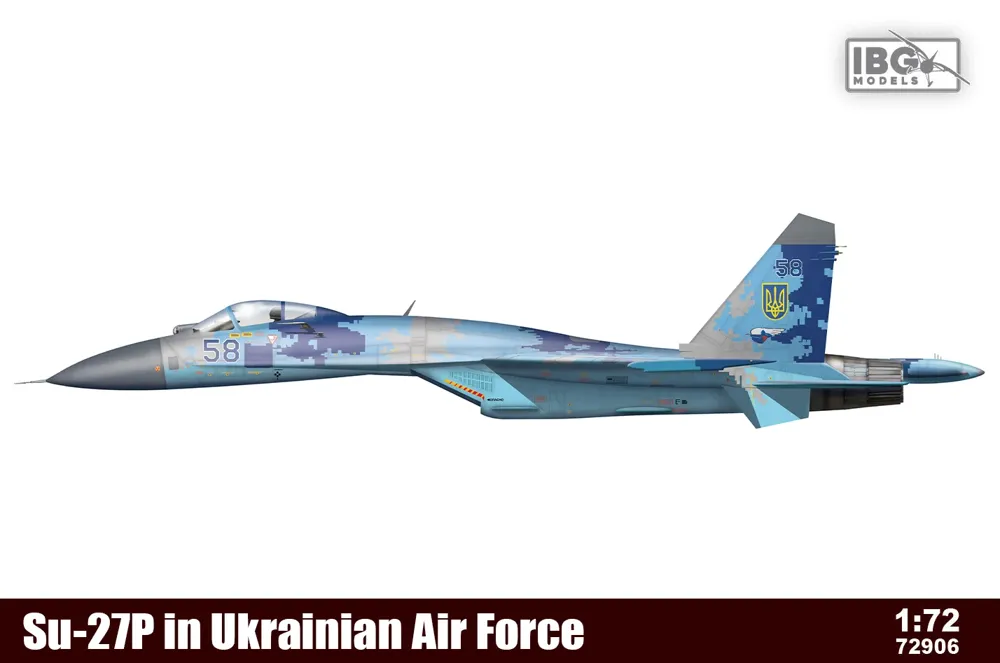 Krabice stavebnice IBG Models 72906 Su-27P v měřítku 1/72 v ukrajinských barvách