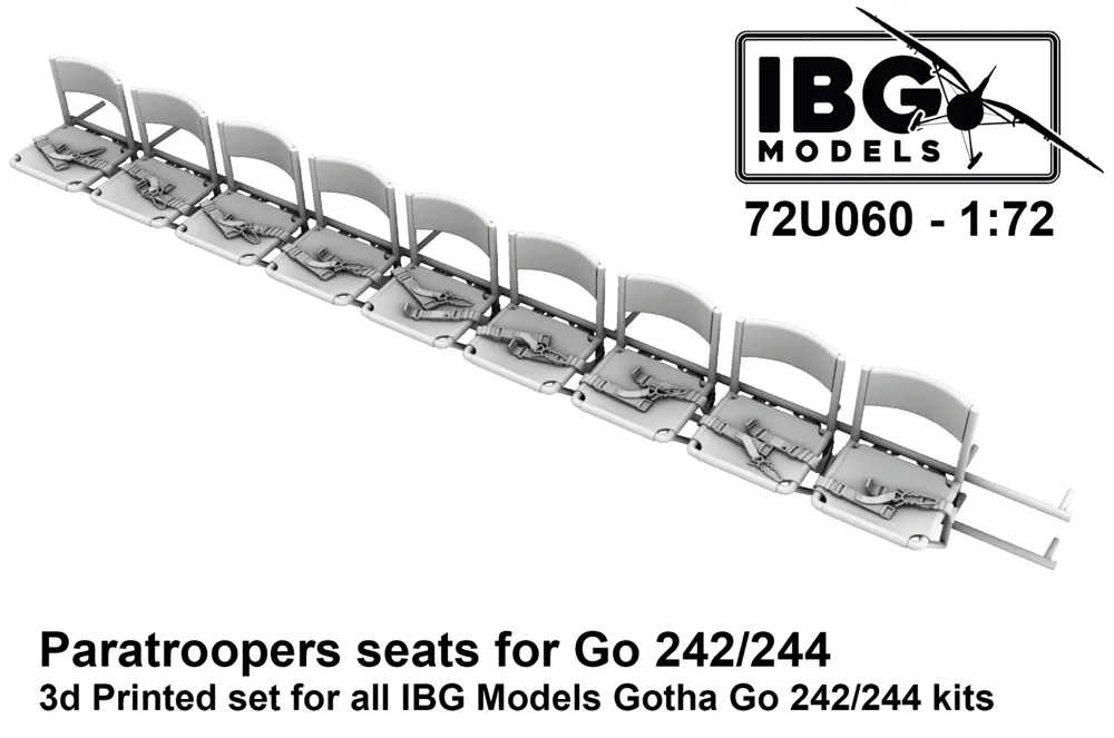 3D tištěná výsadkářská sedadla IBG Models 72U060 pro Gotha Go 242/244 v měřítku 1/72