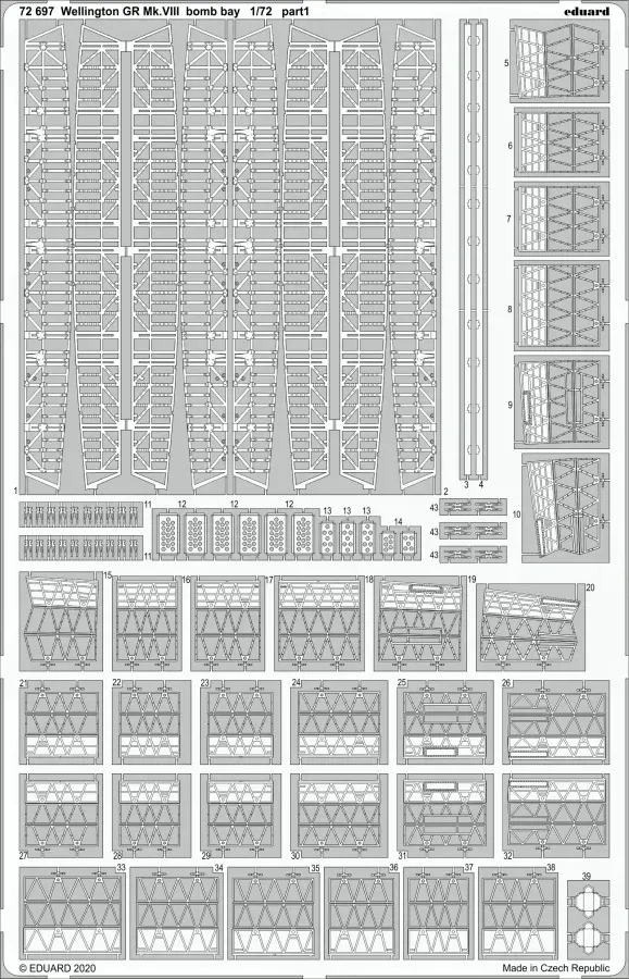 Fotoleptaná sada Eduard 72697 pumovnice Wellington GR Mk.VIII 1/72 pro stavebnici Airfix
