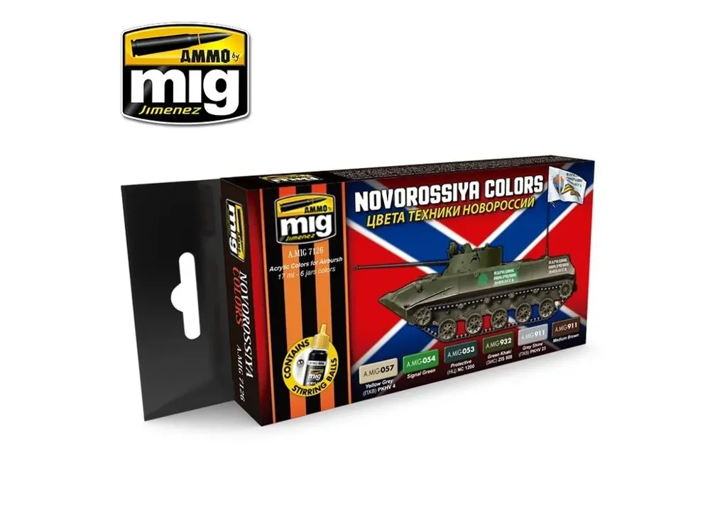 Sada akrylových barev AMMO Mig A.MIG-7126 Novorossiya Colors, šest lahviček po 17 ml