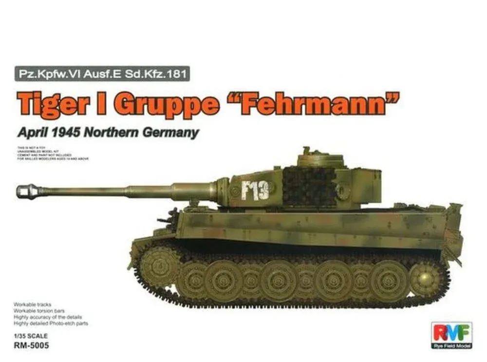 Krabice plastikové stavebnice Rye Field Model RFM5005 Tiger I Gruppe Fehrmann 1/35