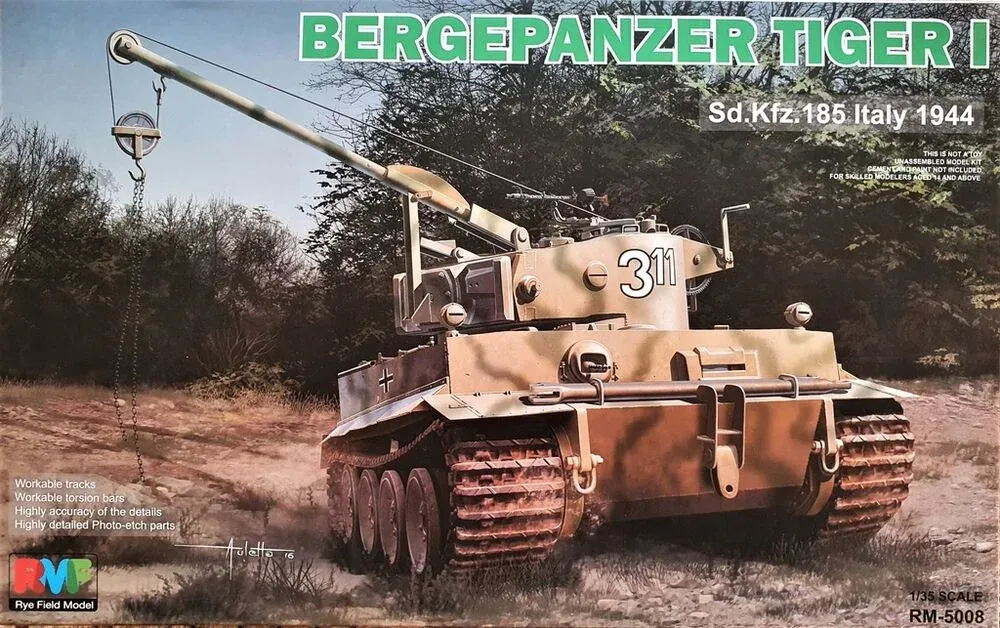 Krabice plastikové stavebnice Rye Field Model RFM-5008 Bergepanzer Tiger I v měřítku 1/35