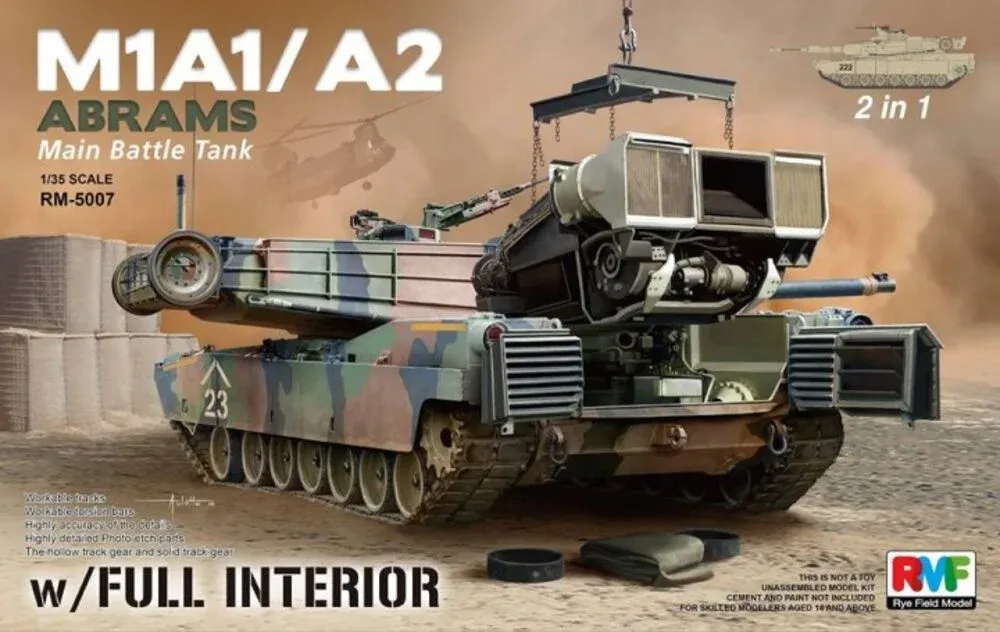 Krabice stavebnice Rye Field Model RFM-5007 M1A1/A2 Abrams 1/35 s kompletním interiérem