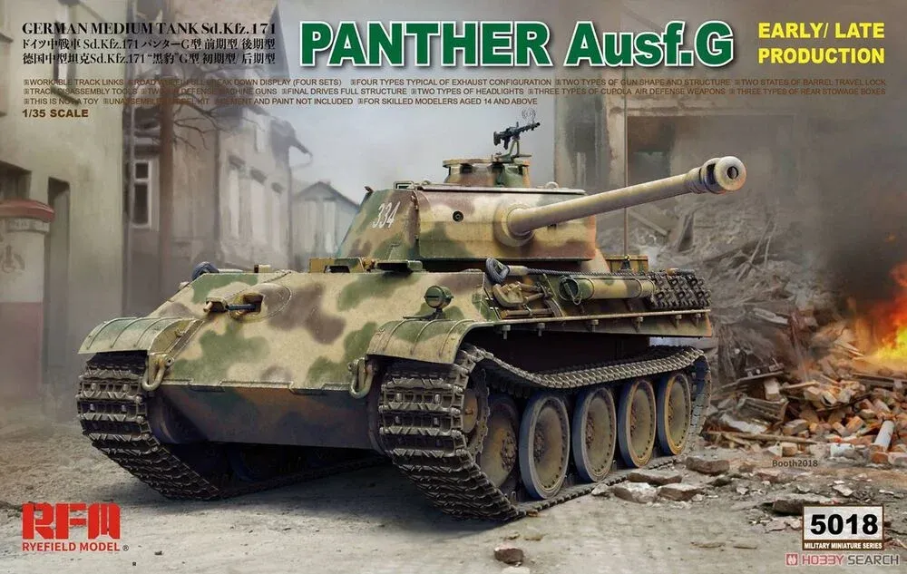 Krabice plastikové stavebnice Rye Field Model RFM5018 Panther Ausf. G v měřítku 1/35