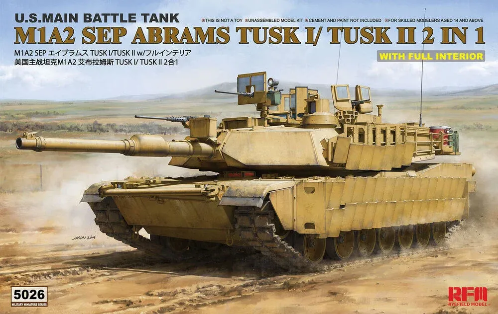 Krabice stavebnice Rye Field Model RFM5026 M1A2 Abrams TUSK I/TUSK II s plným interiérem 1/35
