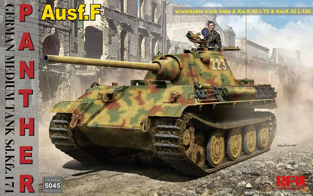 Krabice stavebnice Rye Field Model RFM5045 Panther Ausf. F v měřítku 1/35