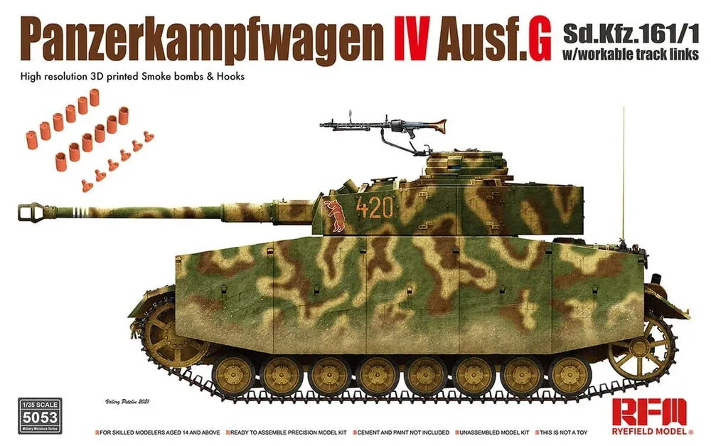 Krabice plastikové stavebnice Rye Field Model RFM5053 Pz.Kpfw.IV Ausf.G bez interiéru v měřítku 1/35