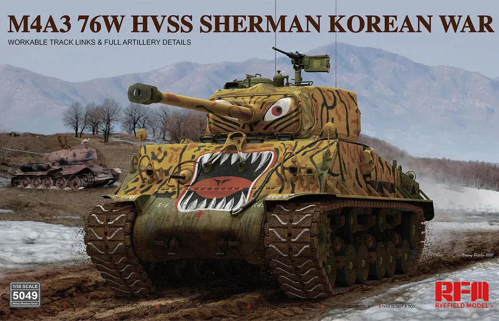 Krabice plastikové stavebnice Rye Field Model RFM-5049 M4A3 76W HVSS Sherman Korean War 1/35