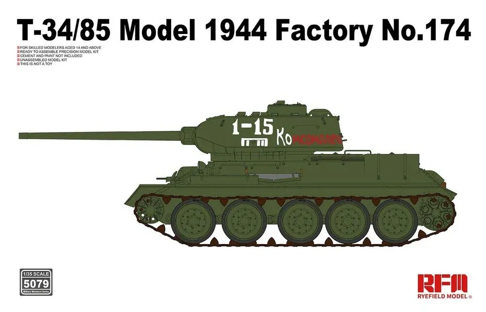 Krabice stavebnice Rye Field Model 1/35 T-34/85 Model 1944 Factory No.174
