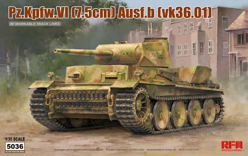 Krabice stavebnice Rye Field Model RFM5036 Pz.Kpfw. VI Ausf. B (VK36.01) v měřítku 1/35