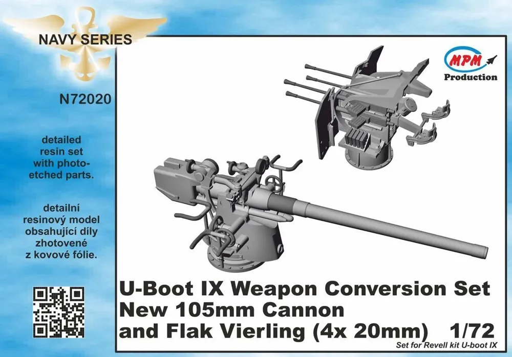 Konverzní sada CMK N72020 U-Boot IX 1/72 – resinové díly, kovové hlavně a fotolept