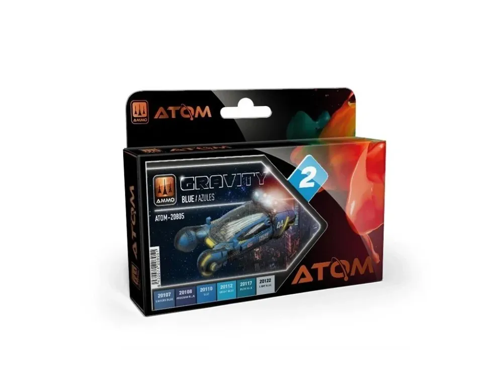Sada akrylových barev AMMO Mig ATOM Gravity Set 2 Blue, šest lahviček po 20 ml