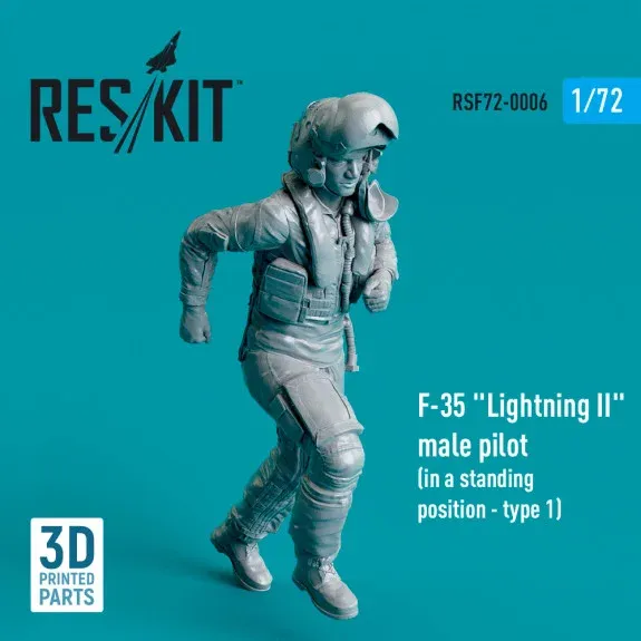 3D tištěná figurka pilota F-35 Lightning II Reskit RSF72-0006 v měřítku 1/72 ve stojící póze