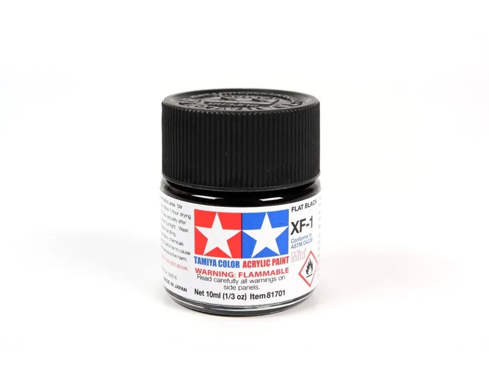 Skleněná lahvička akrylové barvy Tamiya Acrylic Mini XF-1 černá matná 10 ml