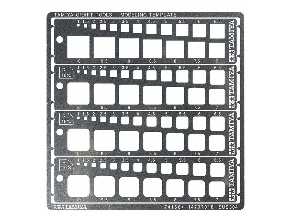 Modelářská šablona Tamiya 74156 Modeling Template Square 1-10 se čtvercovými výřezy