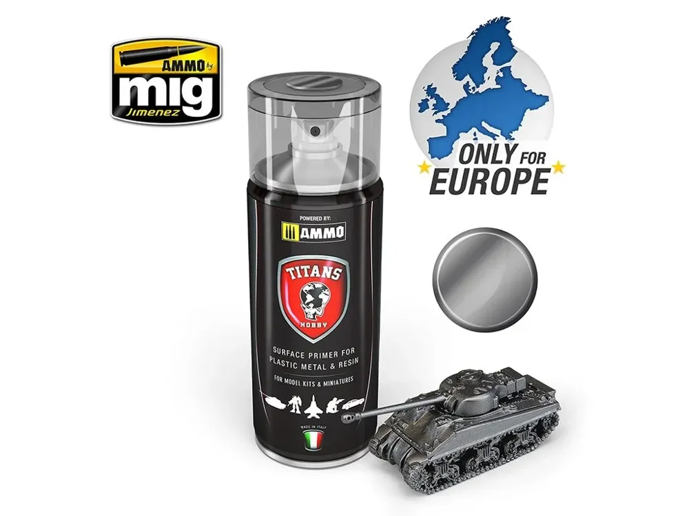 Sprej TITANS HOBBY primer Gun Metal 400 ml, akrylový základ v tmavě kovovém odstínu