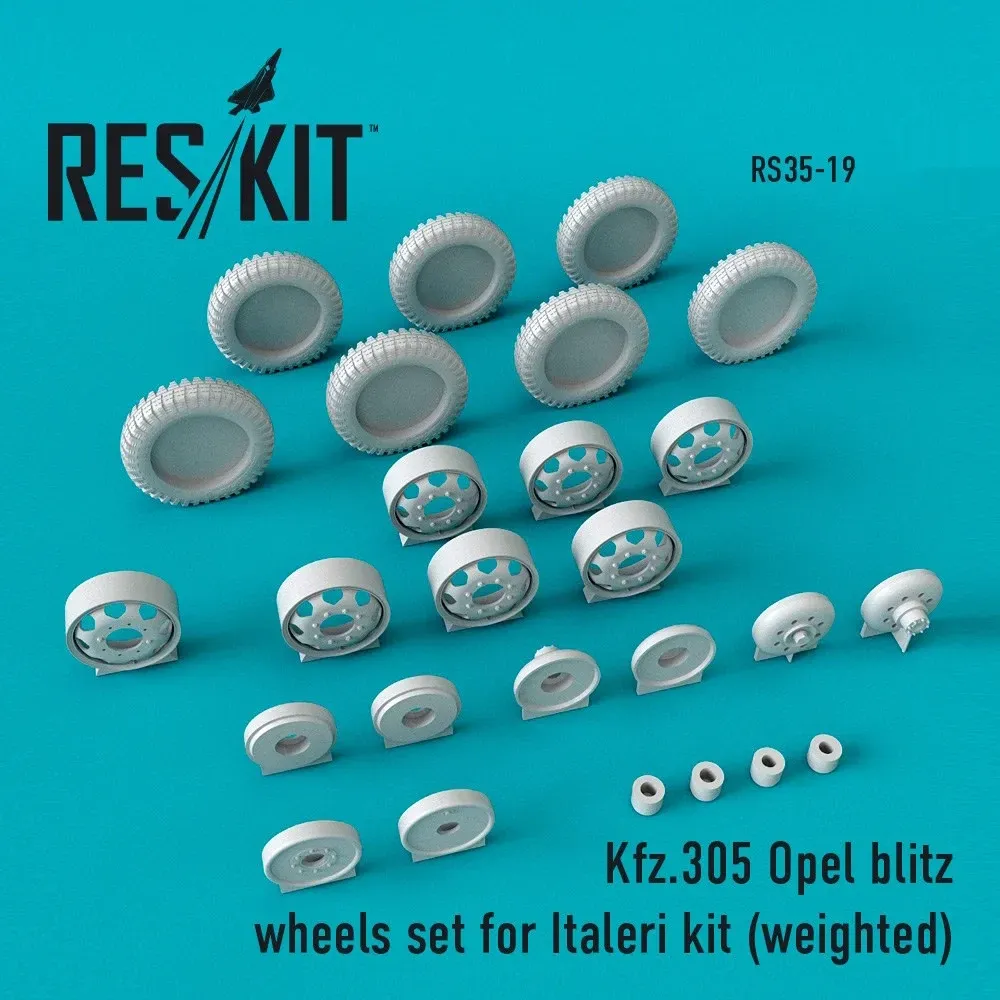 Sada kol Reskit RS35-0019 pro Kfz.305 Opel Blitz 1/35 se zatíženými pneumatikami