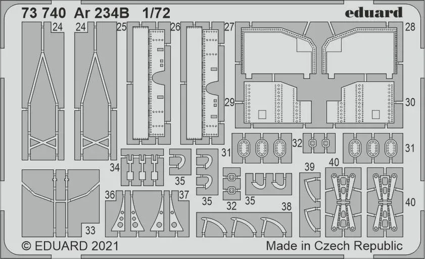 Fotoleptaný plát Eduard 73740 Ar 234B 1/72 s barevně tištěnými díly pro stavebnici Hobby 2000 / Dragon