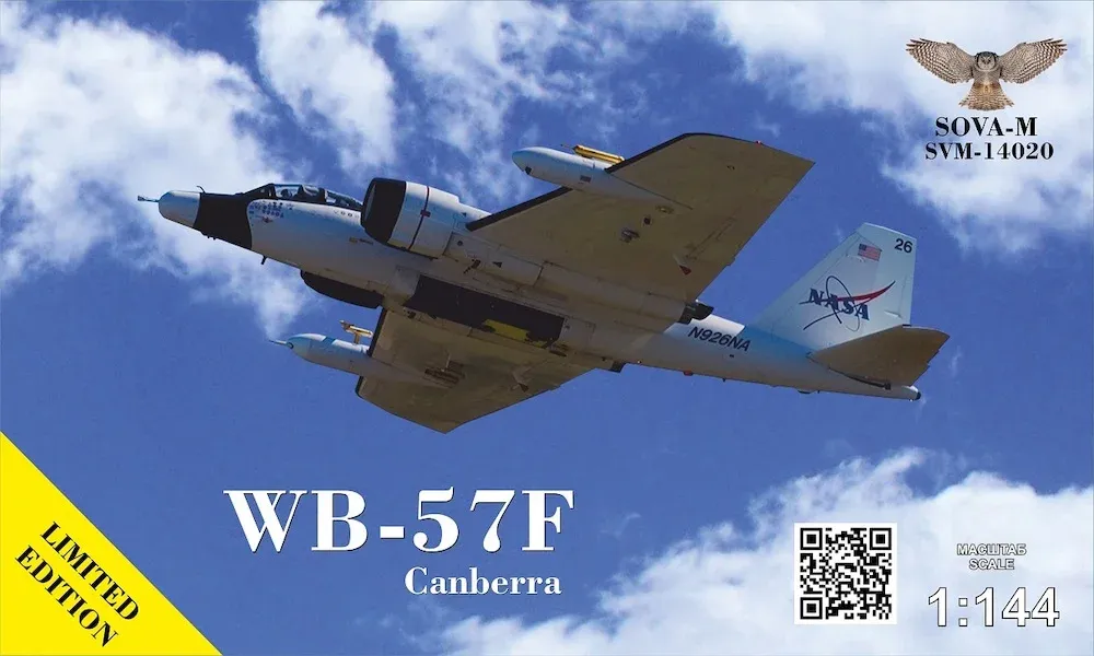 Krabice plastikové stavebnice Sova-M WB-57F Canberra NASA v měřítku 1/144