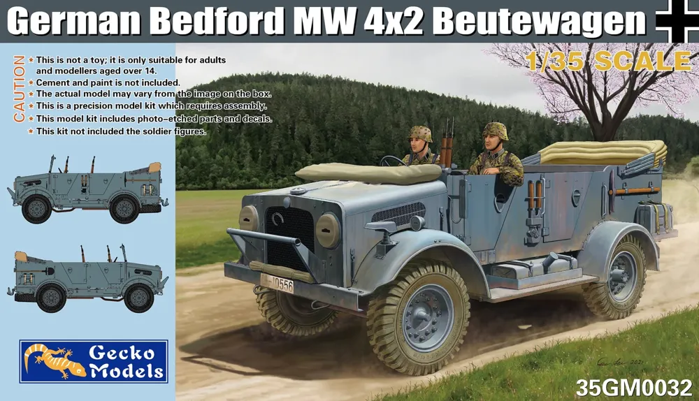 Krabice stavebnice Gecko Models 35GM0032 Bedford MW 4x2 Beutewagen v měřítku 1/35