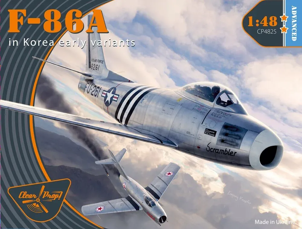 Krabice stavebnice Clear Prop CP4825 F-86A v Koreji – rané verze v měřítku 1/48