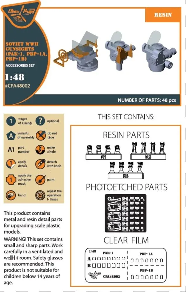 Doplňková sada Clear Prop CPA48002 sovětské zaměřovače PAK-1, PBP-1A, PBP-1B v měřítku 1/48