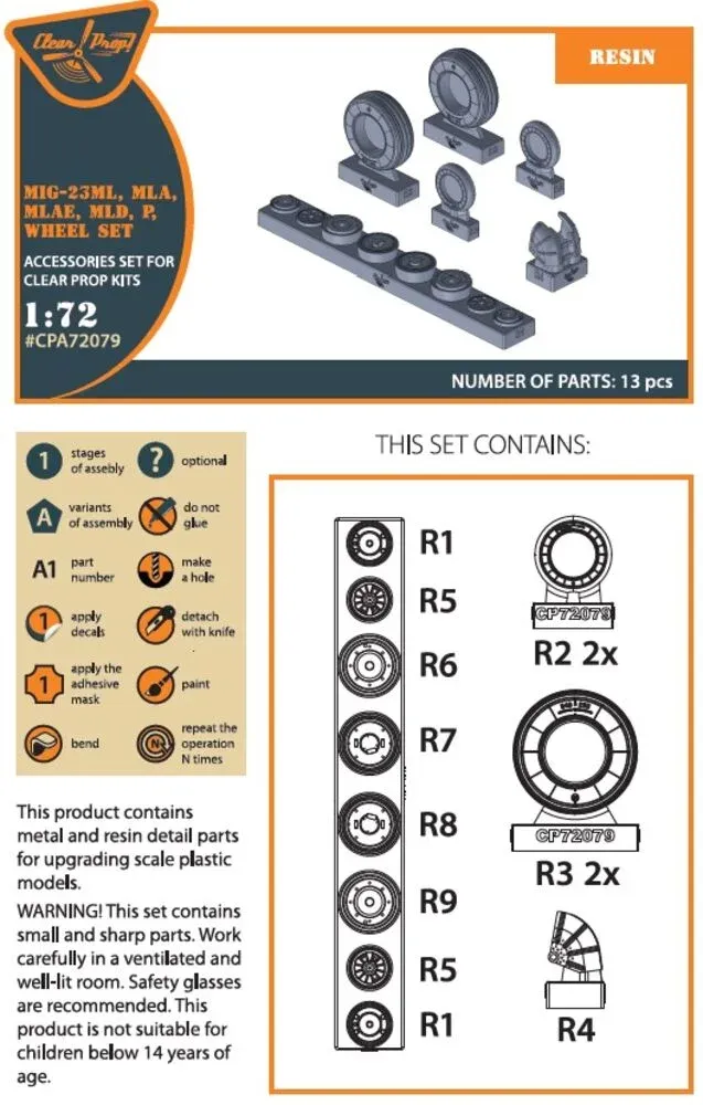 Clear Prop CPA72079 sada kol 1/72 pro MiG-23ML, MLD, P a MLAE