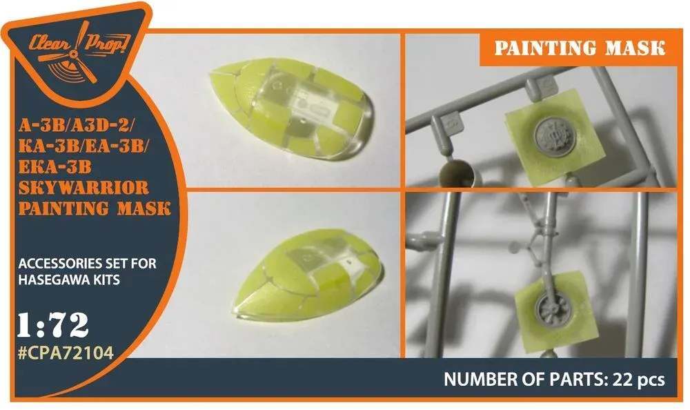 Maskovací sada Clear Prop CPA72104 pro A-3B 1/72, masky ze žlutého kabuki papíru