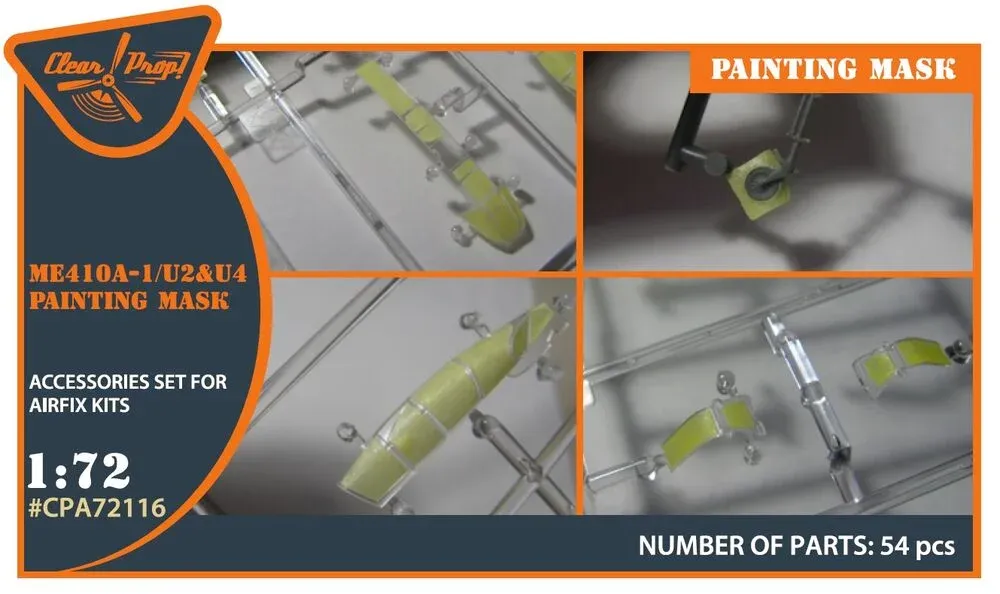 Maskovací sada Clear Prop CPA72116 pro Me-410 v měřítku 1/72, masky ze žlutého kabuki papíru
