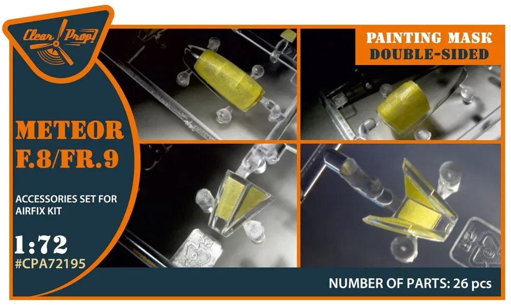 Maskovací sada Clear Prop CPA72195 ze žlutého kabuki papíru pro Meteor F.8/FR.9 v měřítku 1/72