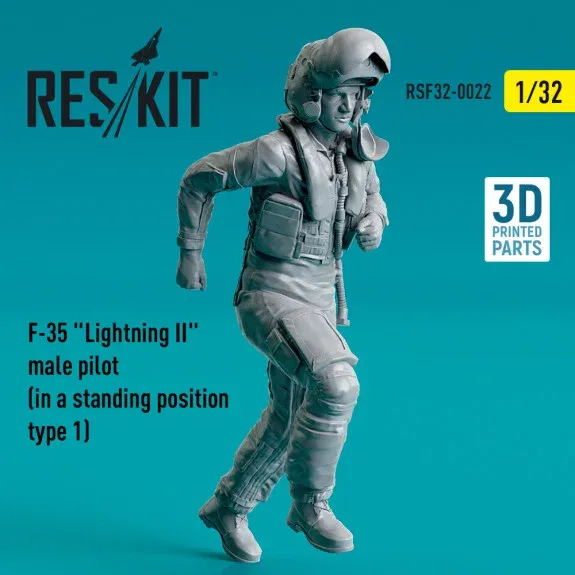 3D tištěná figurka pilota F-35 Lightning II ve stoje, Reskit RSF32-0022, měřítko 1/32