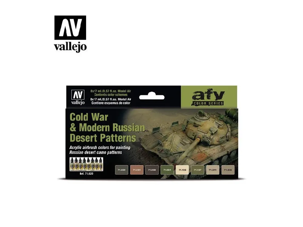 Sada akrylových barev Vallejo Model Air AFV Set 71620 pro ruské pouštní kamufláže, 8 lahviček