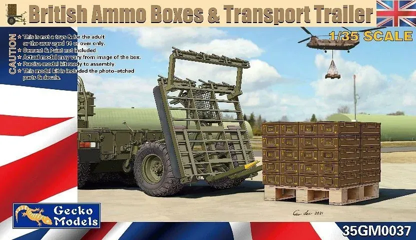 Stavebnice Gecko Models 35GM0037 britské muniční bedny a přepravní vozík v měřítku 1/35