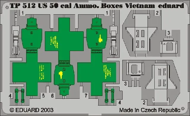 Fotoleptaná sada Eduard TP512 muniční bedny ke kulometu Cal. .50 Vietnam v měřítku 1/35