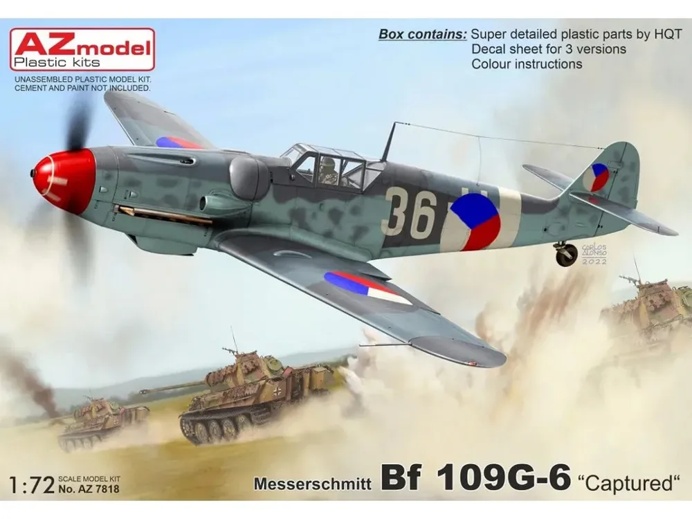 Krabice plastikové stavebnice AZ Model AZ7818 Messerschmitt Bf 109G-6 Captured v měřítku 1/72