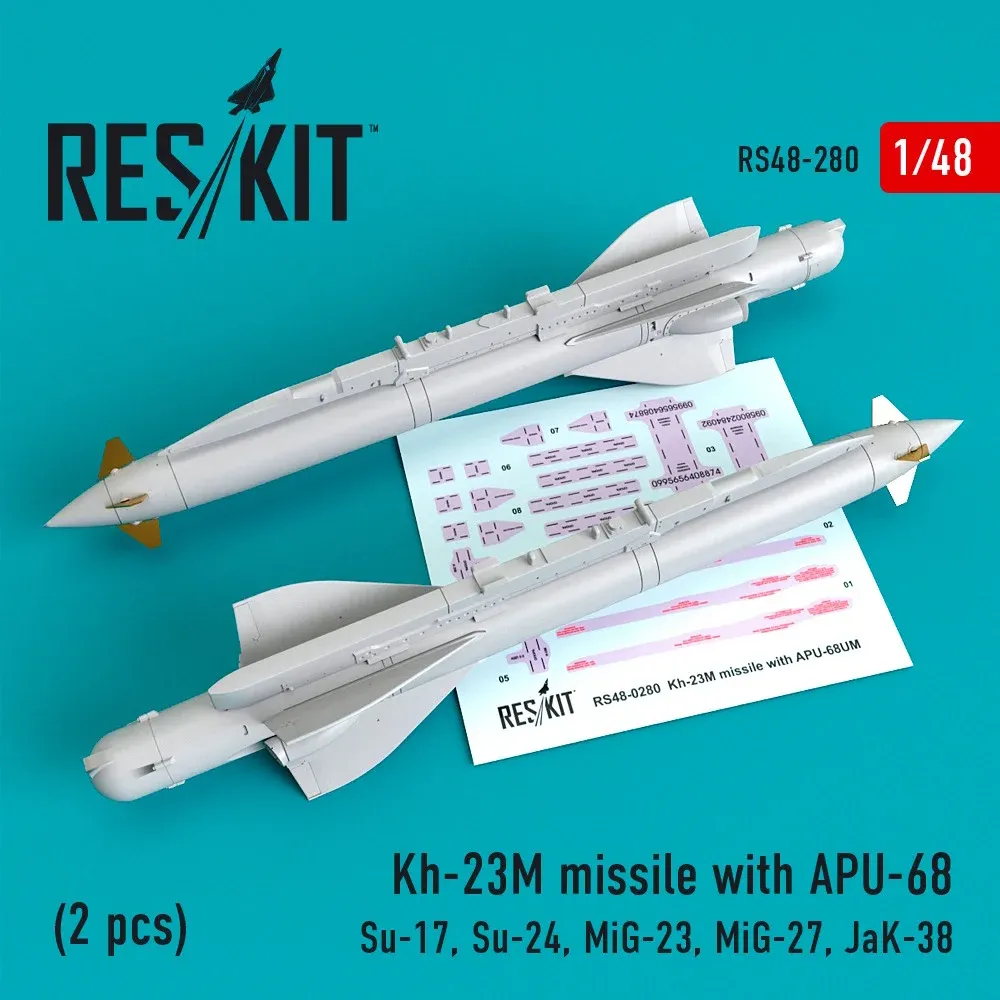 Sada Reskit RS48-0280 — dvě rakety Kh-23M se závěsníky APU-68 v měřítku 1/48