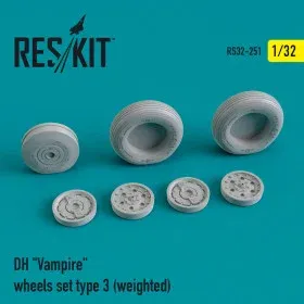 Sada kol Reskit RS32-0251 pro DH Vampire v měřítku 1/32 se zatíženými pneumatikami