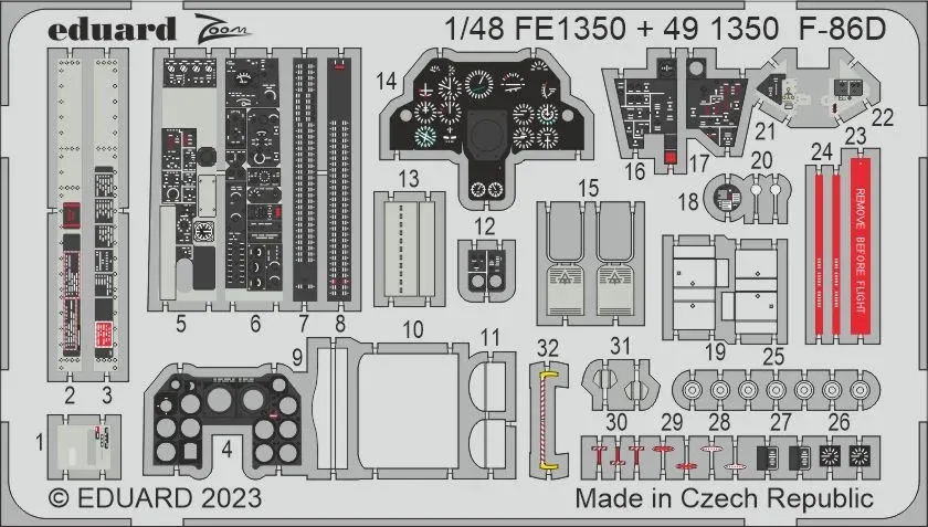 Barevný fotolept Eduard Zoom FE1350 pro model F-86D v měřítku 1/48