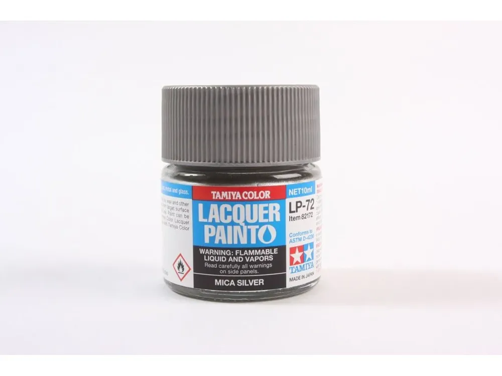 Skleněná lahvička lakové barvy Tamiya LP-72 82172 slídová stříbrná, 10 ml