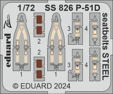 Fotoleptaná sada Eduard SS826 upínací pásy P-51D STEEL v měřítku 1/72