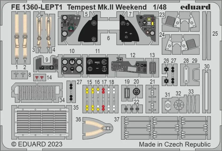 Barevný fotolept Eduard FE1360 Tempest Mk.II Weekend 1/48 na leptaném plátku