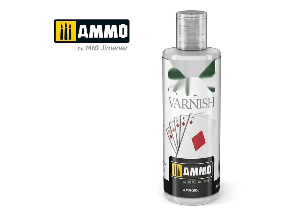 Lahvička akrylového laku AMMO Mig A.MIG-2053 Lucky Varnish Glossy 60 ml