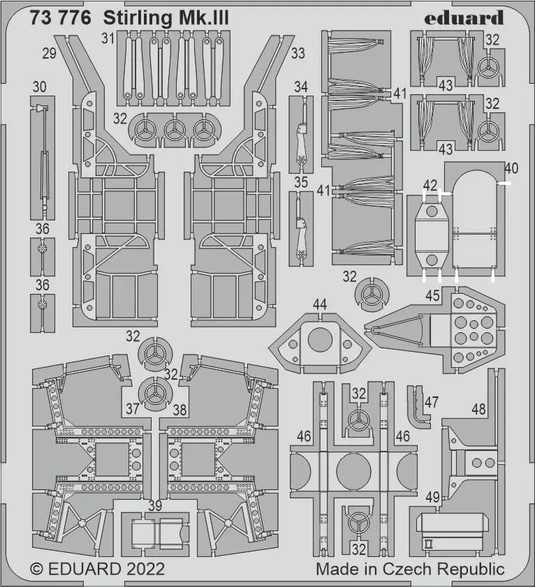 Fotoleptaná sada Eduard 73776 Stirling Mk.III 1/72 s barevnými kovovými díly