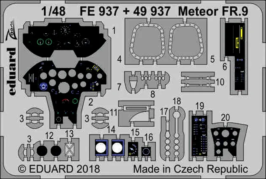 Barevné fotolepty Eduard Zoom FE937 Meteor FR.9 1/48 pro stavebnici Airfix